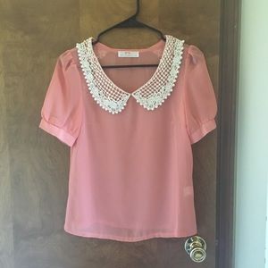 See through pink chiffon top